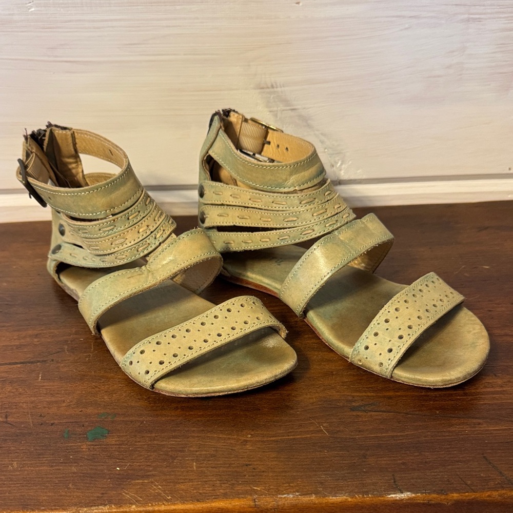 Bed Stu muted Blue Perforated Ankle-Strap Sandals